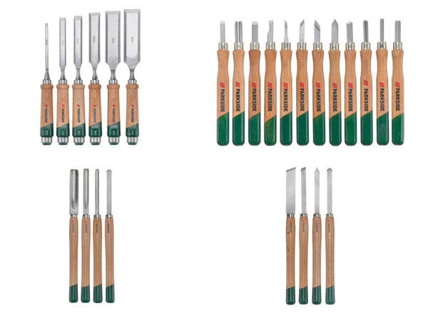Parkside Set d'Accessoires pour Bois : Ciseaux, Sculpture, Tournage